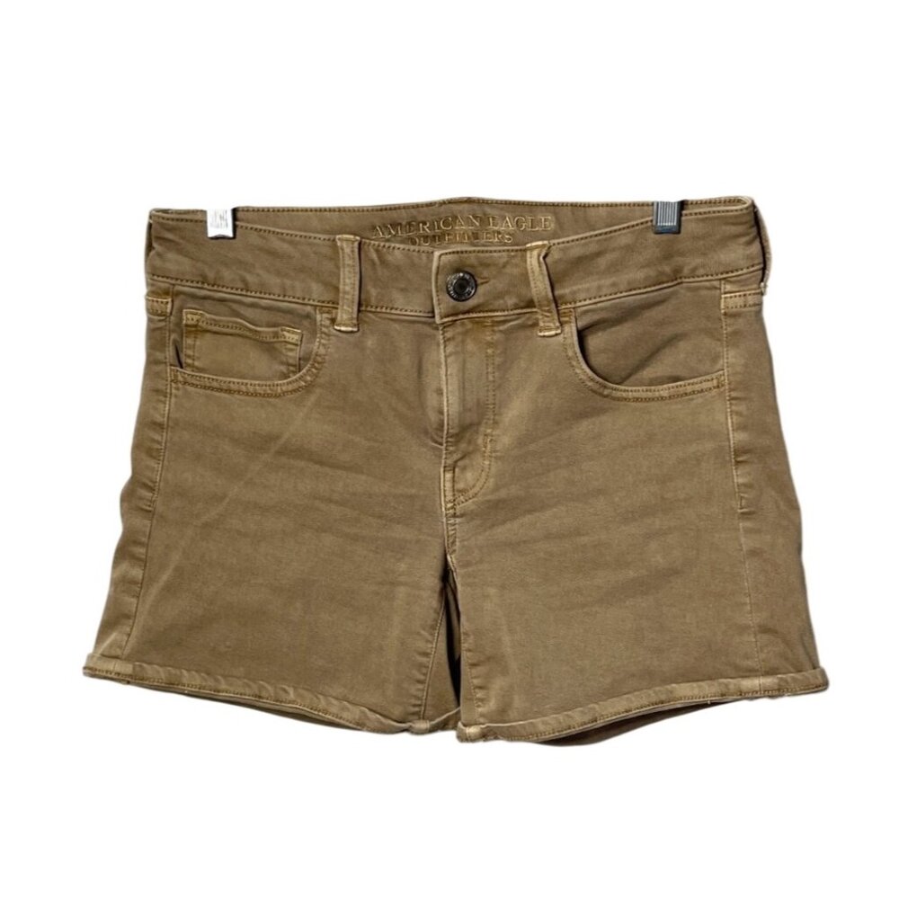 American Eagle Outfitters Khaki Super Stretch Midi Shorts Twill Denim Women's 8